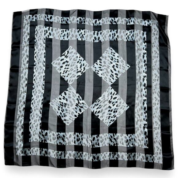 Animal Print Fashion Scarf Women Geometric Black Silver 40x39 Timeless Classic - Picture 2 of 12